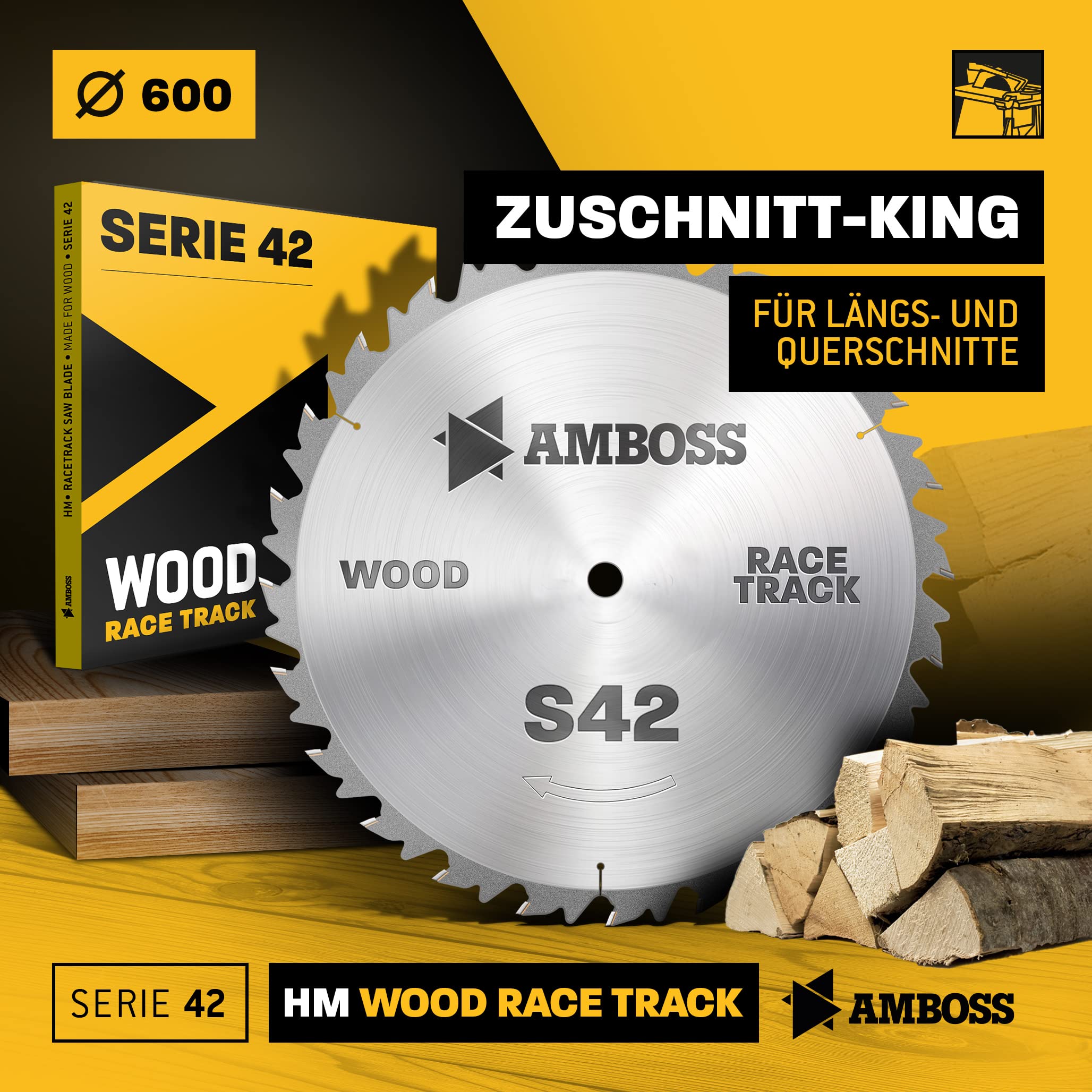Yunque HM Hoja de sierra circular – Ø 600 mm x 4,0 mm x 30 mm/diente alterno (40 dientes) | cortes gruesos rápidos – leña y materiales de madera