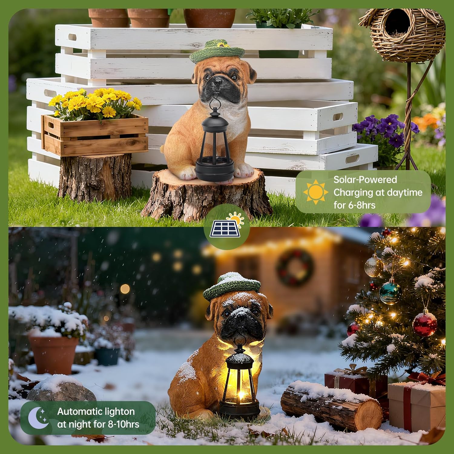 Solar Dog Outdoor Garden Statue with Lantern, French Bulldog Figurine with LED Lights, Lawn Decor for Patio, Yard Ornament, Unique Valentine's Day Birthday Gift for Women Mom Gardener - Image 5