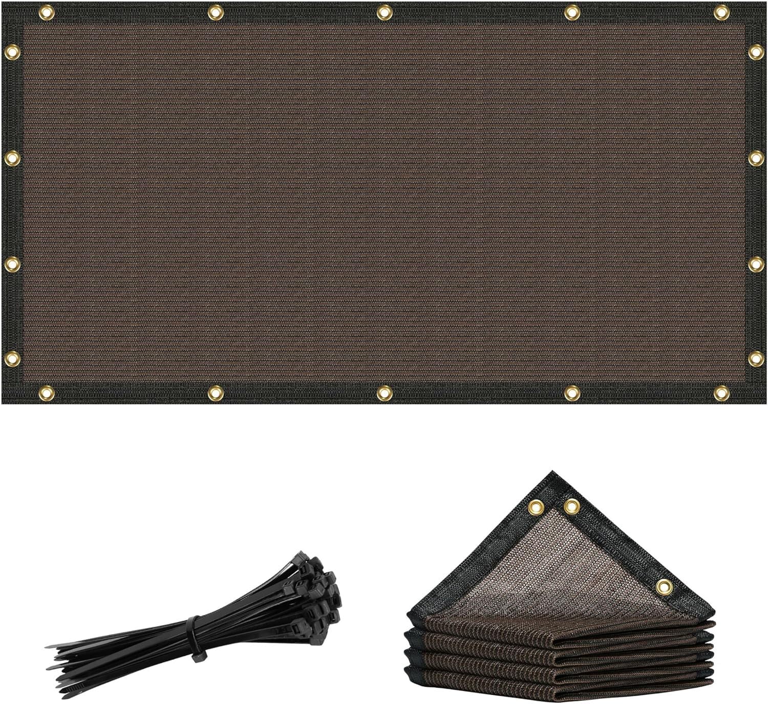 Amgo 2' x 5' Brown Custom Size Shade Cloth with Grommets - 90% Sunblock, Durable Mesh Fabric Tarp for Dog Kennel Cover, Fence Privacy Screen,