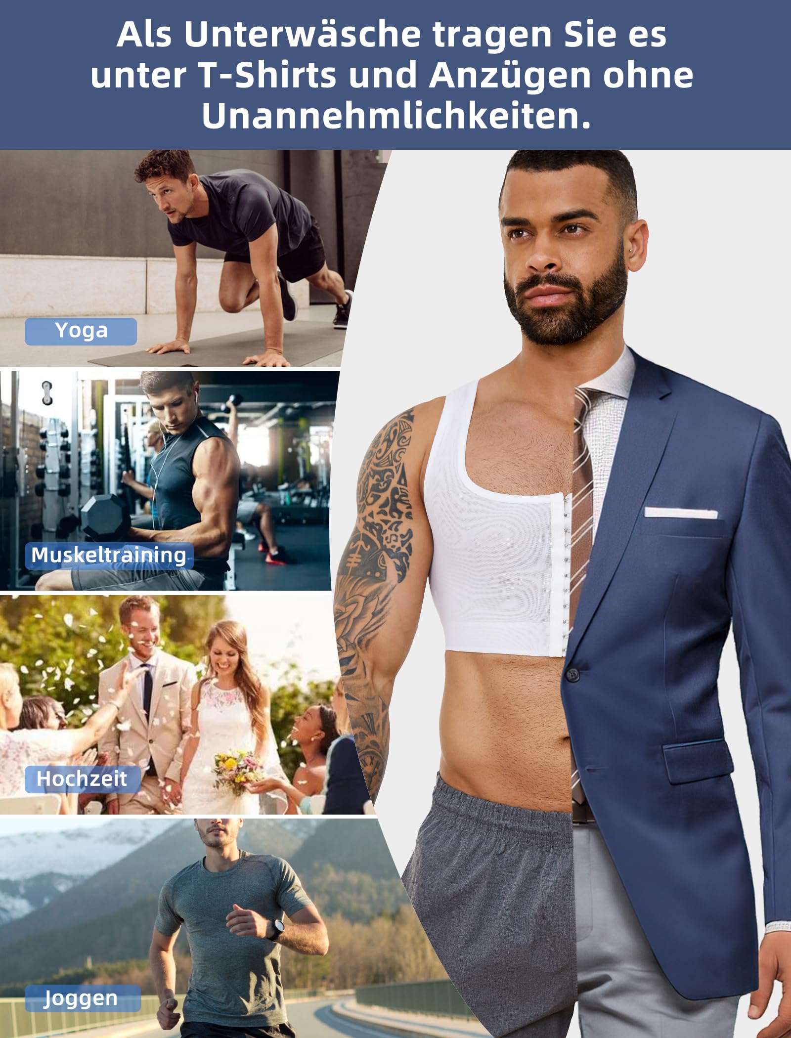 MISS MOLY Shapewear Herren Brust Binder Herren Ärmellos Binder Trans Tight Kompression Korsett Männer Elastische Bauchweg Unterhemd Figurformend Body Shaper Weste