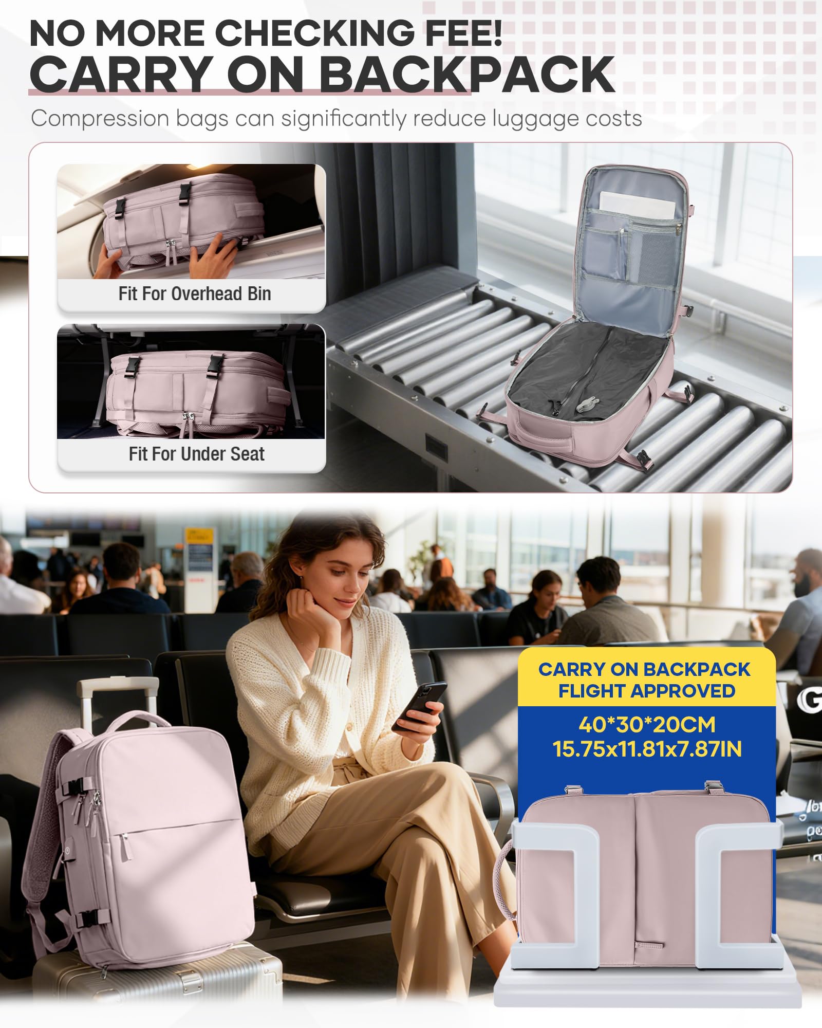 SZSYCN Zaino da Viaggio con Sottovuoto Ryanair 40x30x20 Wizzair Borse da Cabina per Ryanair 40x20x25 Bagaglio a Mano Sottovuoto con pompa,Zaino Casual per Laptop