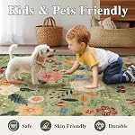 5x7 Rug de zone lavable pour le salon, Floral Non-dépliant Non-Étage & Easy Care Soft Low Pile Boho Sol intérieur Tapis pour salon Chambre Ferme Salle à manger Enfants Salle de jeux Maison Décor Rug Green
