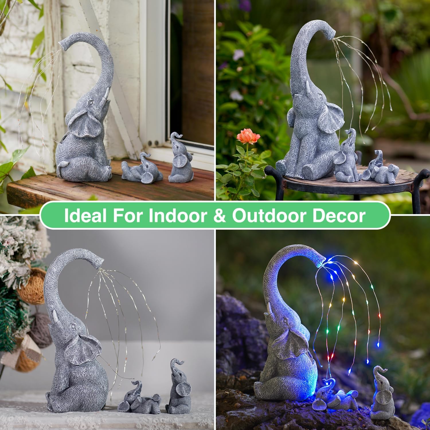 Goodeco Garden Elephant Statue Outdoor - Solar Watering Lights, Perfect for Yard, Patio, and Pathway Decor - Ideal Gardening Gifts - Image 7