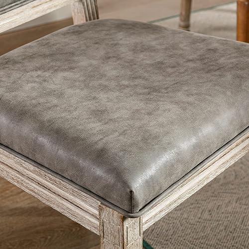 Miniatura 6 de LZAREAL Juego de 2 sillas de comedor de cuero rústico francés con respaldo cuadrado de poliuretano, sillas de cocina tapizadas sin brazos para