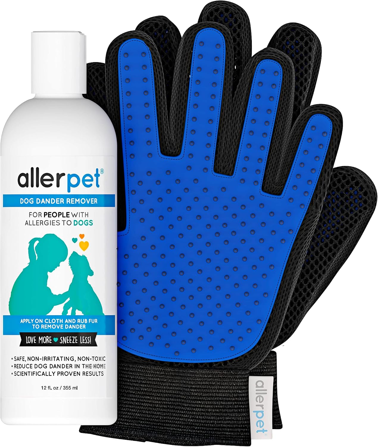 Allerpet Dog Allergy Relief w/Free Pair of Grooming Gloves - Best Pet Dander Remover for Allergens - for Canine Dry Skin Treatment -…