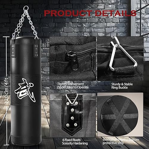 Miniatura 2 de Saco de boxeo para adultos, juego de bolsa de boxeo pesada de 4 pies con guantes de boxeo de 12 onzas, artes marciales para karate de artes