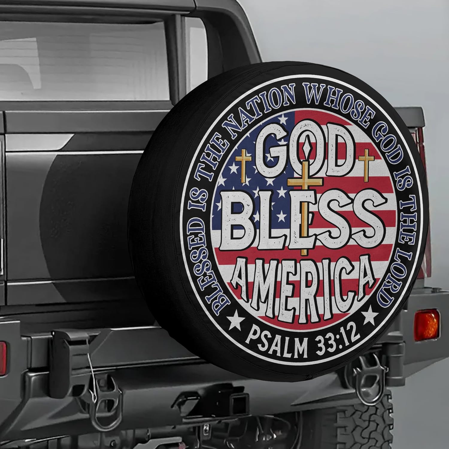 VanLich Shop Patriotic Christian Jesus Spare Tire Cover with/Without Backup Camera Hole – Faith and America Theme Tire Cover