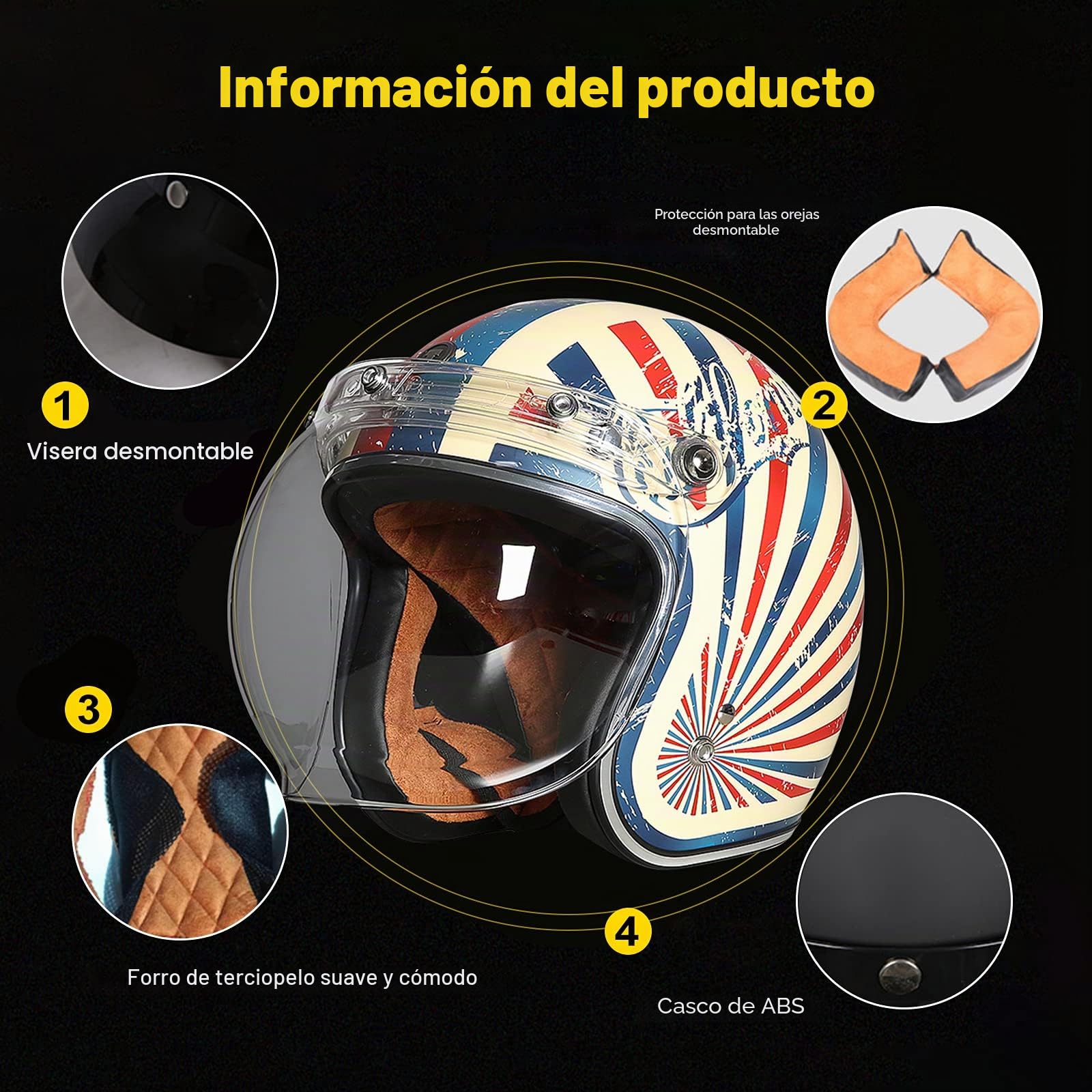Casco De Moto Jet Abierto Dot/Ece Homologado, Casco De Patinete Eléctrico, Casco Moto De Scooter, Cabeza Anticolisión De Casco para Mujer Hombre Adultos con Visera