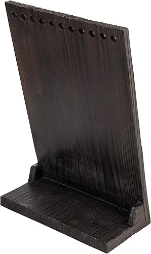 Miniatura 6 de MyGift Soporte para múltiples collares de madera maciza marrón rústico de 12 pulgadas, soporte de joyería independiente con 11 ganchos de clavija de