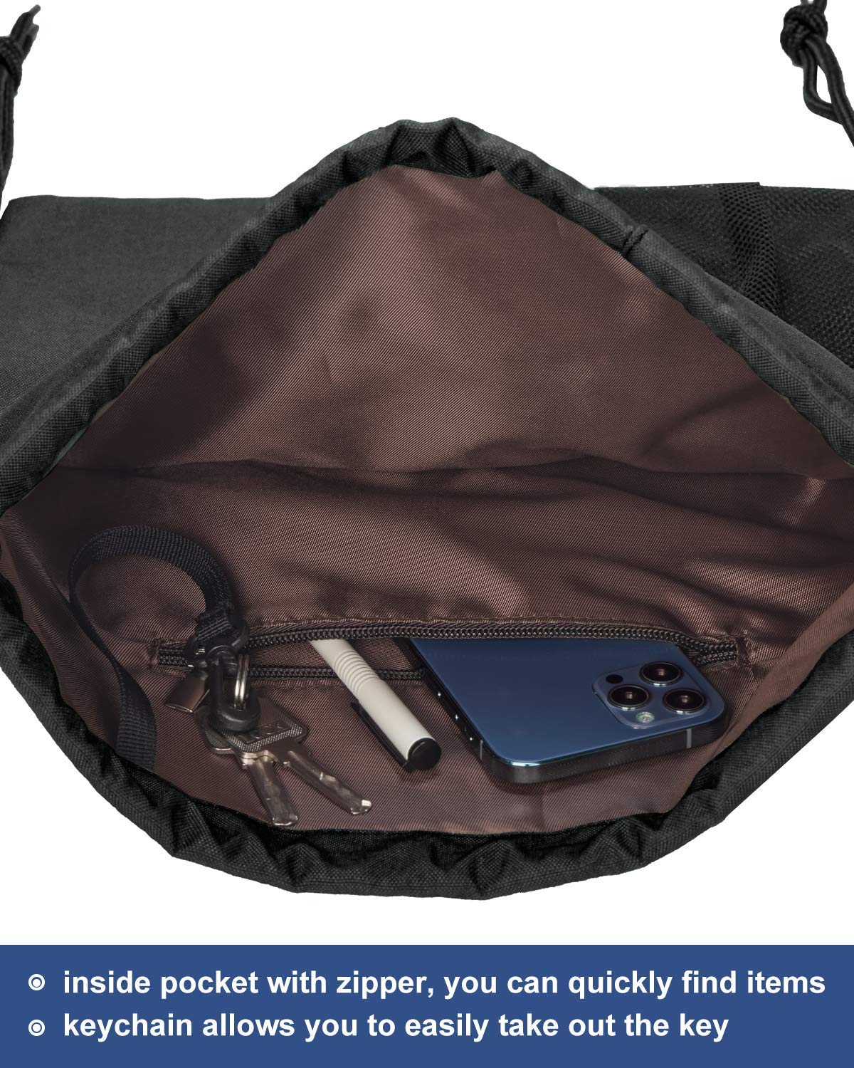 LIVACASA Mochilas de Cuerdas Mujer Hombre Toma USB para Auriculares con Bolsillos Mallas para Botellas Tela Oxford Bolsa de Cuerdas Mochilas Impermeables para Yoga Gimnasio Deportes — view 4