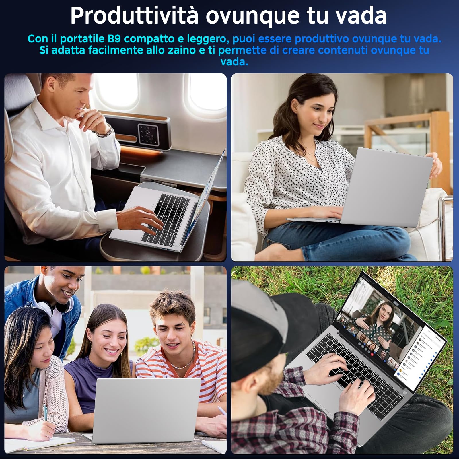 bvate PC Portatile Gaming 16" Core i3 16GB RAM SSD Espandibile Argento | Schermo IPS 1920×1200 FHD+, CPU fino a 3,2GHz, 5G WiFi, Mouse e adesivi tastiera italiana inclusi