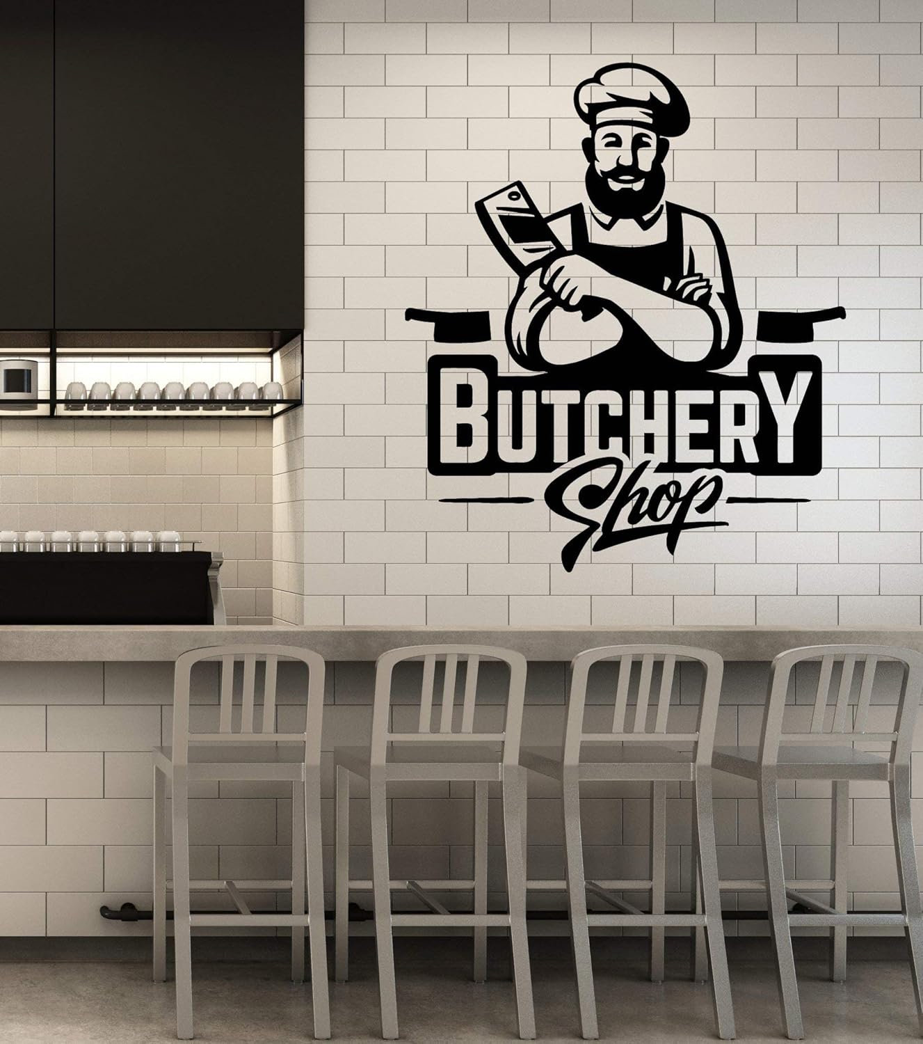WallStickers4ever Vinyl Wall Decal Beef Meat Butchery Shop Knife Kitchen Art Stickers Mural Large Decor (g4631) Black
