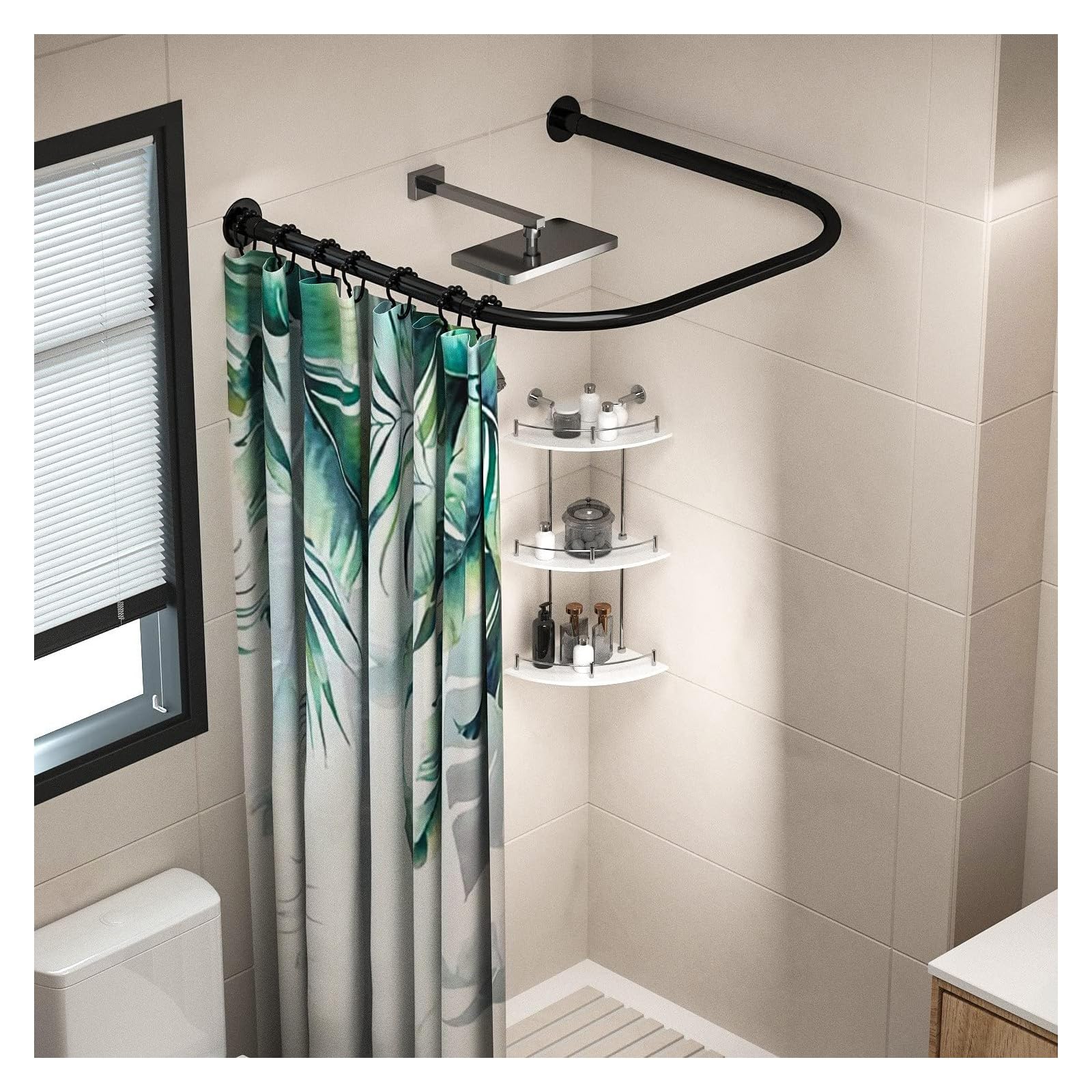 GLDYTVF Extendable Shower Curtain Rod No Drilling Required U-Shaped Shower Curtain Rail for Clothing Store Black Stainless Steel Corner Pole Adjustable 90-130cm for Bathroom Use