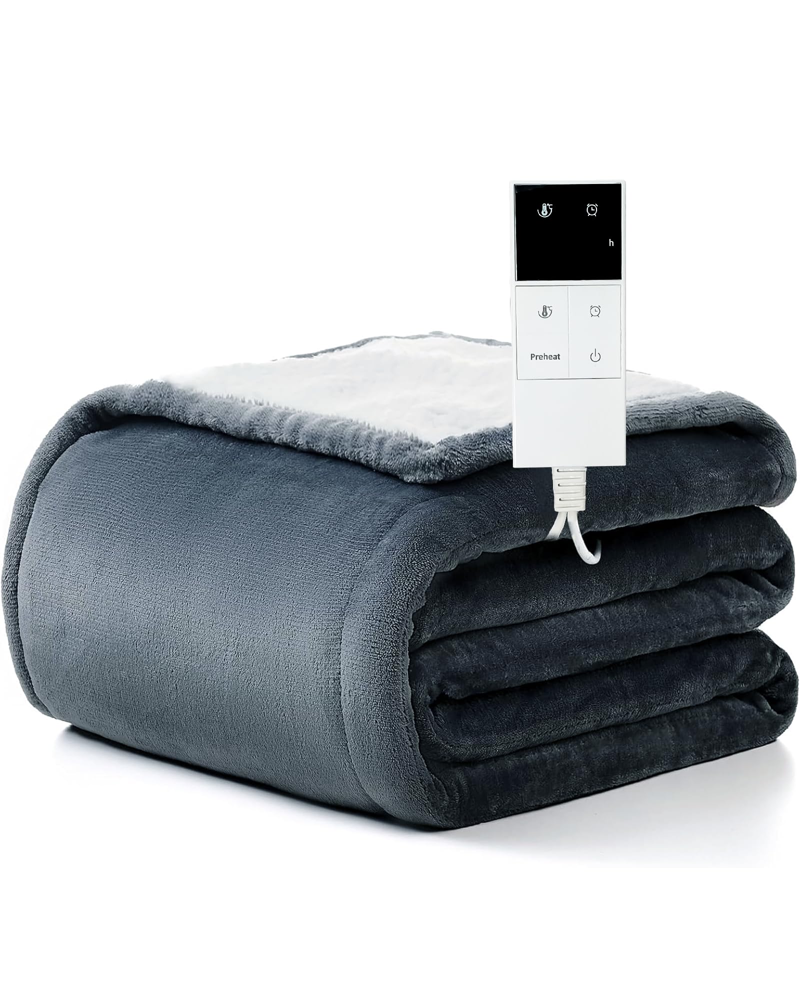 Couverture chauffante électrique 180x130cm pour 1-2 Personnes, Plaid Chauffant électrique pour canapé et lit, Flanelle Ultra Douce, 5 température, minuterie 4h avec arrêt Auto, Protection surchauffe