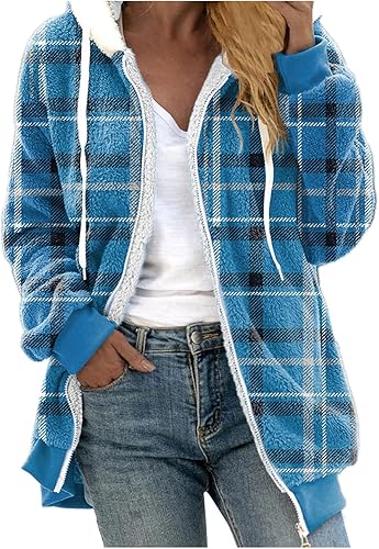 Ollysqiar Abrigos de invierno para mujer, chaqueta de forro polar mullido con capucha y bloques de color, cárdigan, abrigos con bolsillos