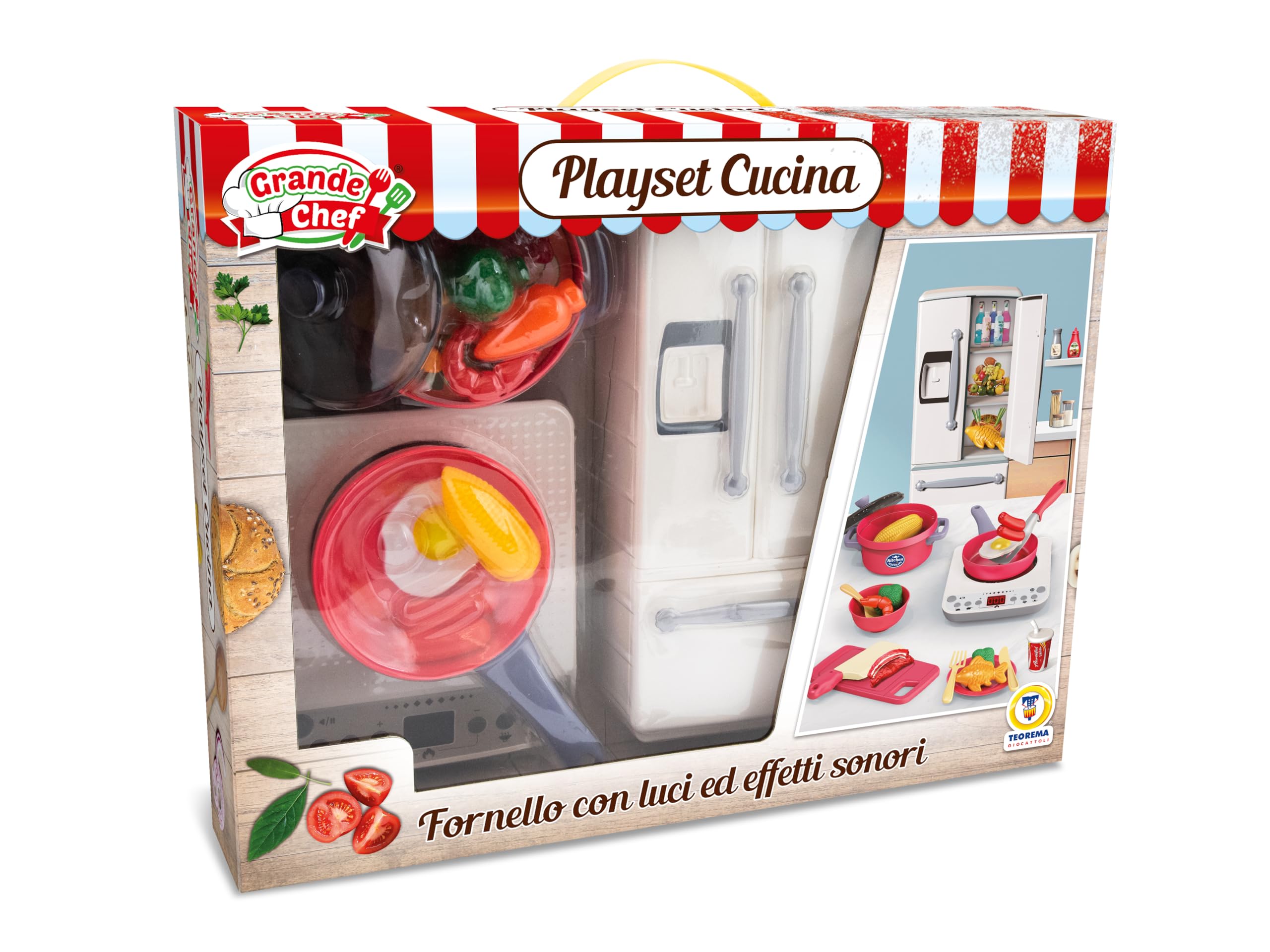 Teorema - Set Accessori da Cucina, Giocattolo per Bambini con Frigorigero, Fornello Luci e Suoni, e Accessori