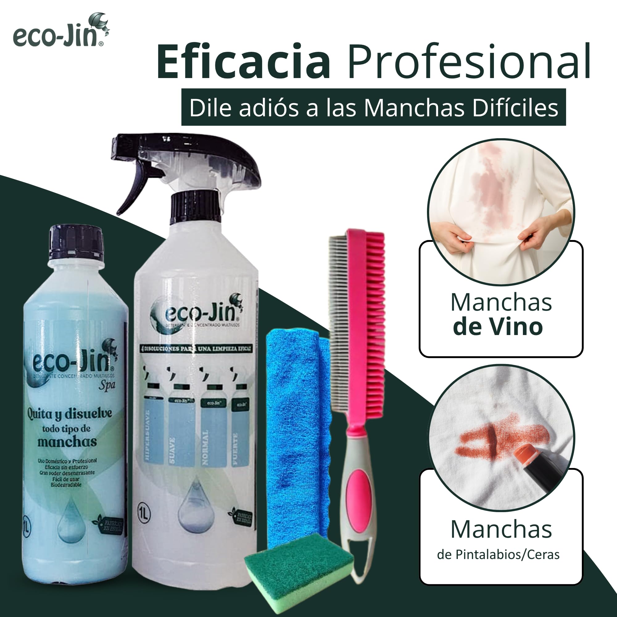 ECO-JIN Pack INTENSE | Difusor | Cepillo Para Textil Rosa | Bayeta Microfibra | Estropajo Con Esponja | Limpiador Multiusos