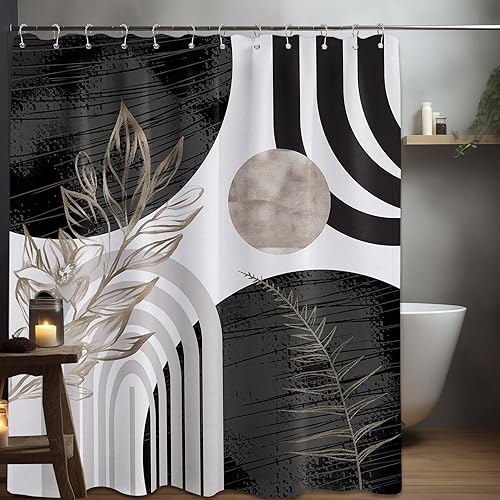 Miniatura 3 de Cortina de ducha moderna de mediados de siglo en blanco y negro, cortinas de ducha para hombre, juego de decoración de baño para hombres, patrón