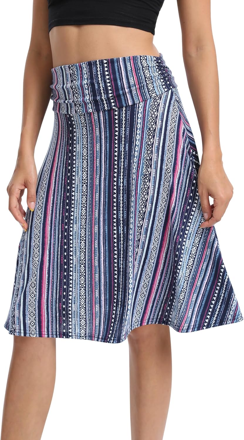 Urban CoCo Women's Ruched High Waist Knee Length Jersey A-Line Stretchy Flared Casual Skirt - Image 3