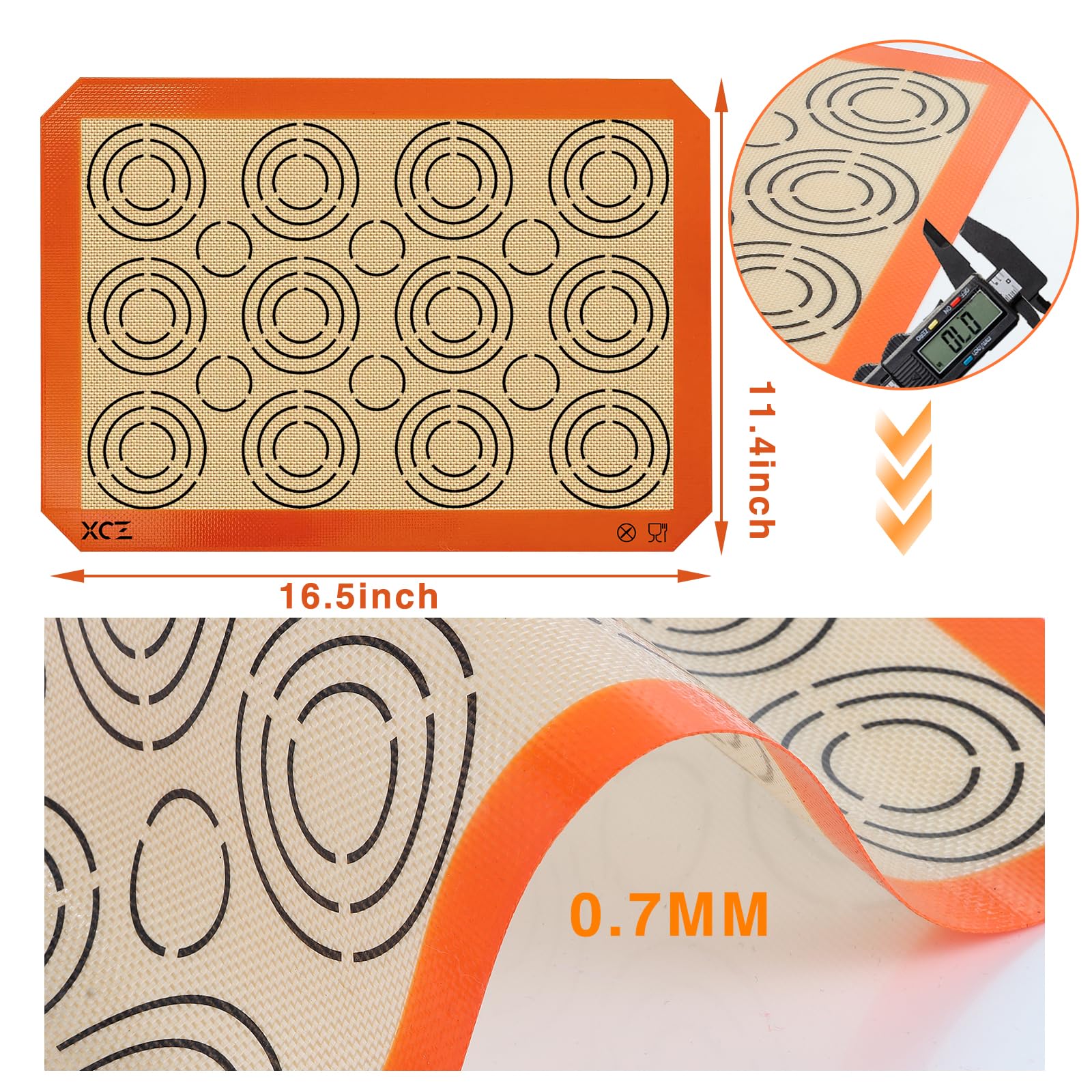 XCZ Silicone Baking Mat Sheets Set, Easy Clean &Non-Stick Food Grade Reusable Baking Mats 2 Half Sheet Cookies & Macaron Mats