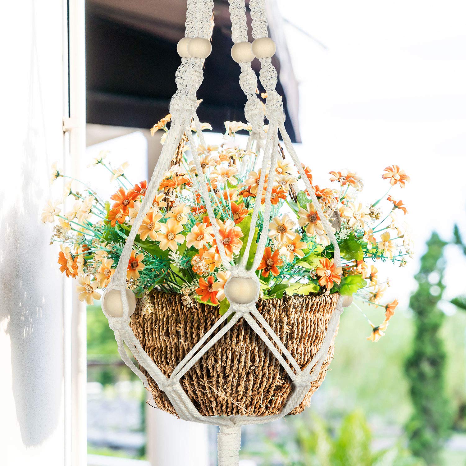 6 Pièces Cintres en Macramé avec 6 Crochets, Différents Niveaux, Set de Jardinières Suspendues en Corde de Coton à la Main Porte-Pots de Fleurs Support de Plantes Suspendues pour Décoration Boho