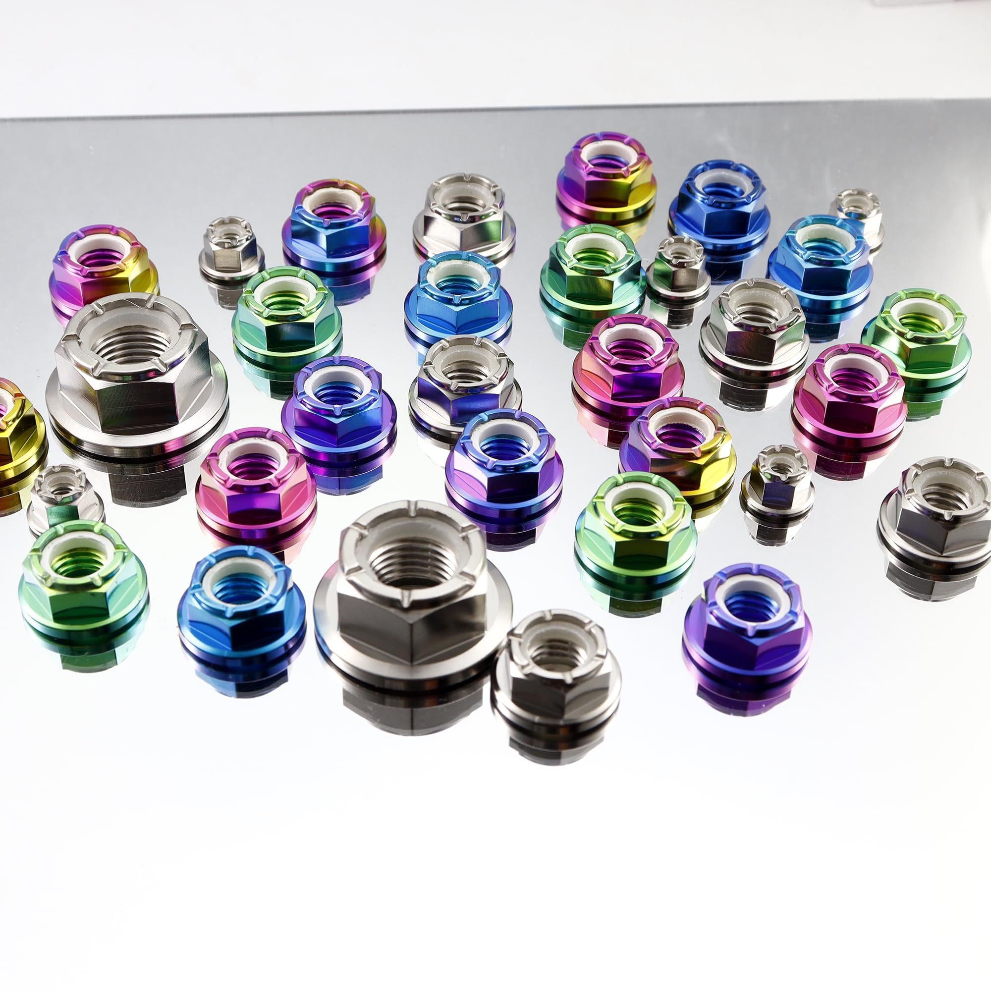RISON-Titanium Lot de 5 Écrou de Blocage Écrou à Bride en Titane M12x1.25mm, Ecrou Frein Hexagonal de Blocage en Nylon Insérer DIN 1663, Écrous de Verrouillage Auto-Verrouillage des Écrous Métalliques