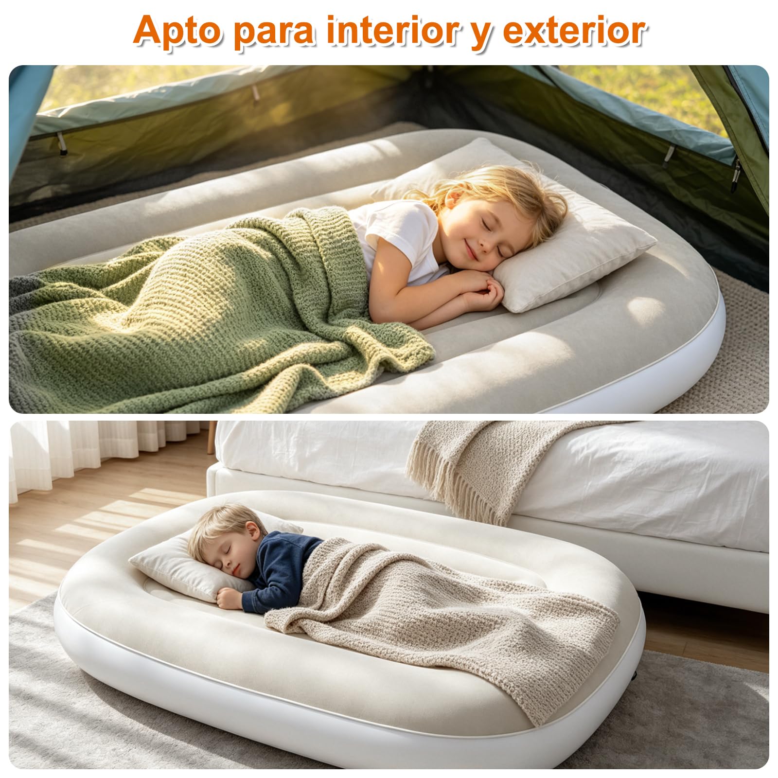Cama de aire para niños, cuna inflable, colchón de aire portátil para niños con bomba de mano