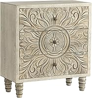 COZAYH 3-Drawer Farmhouse Nightstand Dresser, Carved Floral Distressed White, Smooth Glide Storage - Rustic Boho Bedroom Furniture