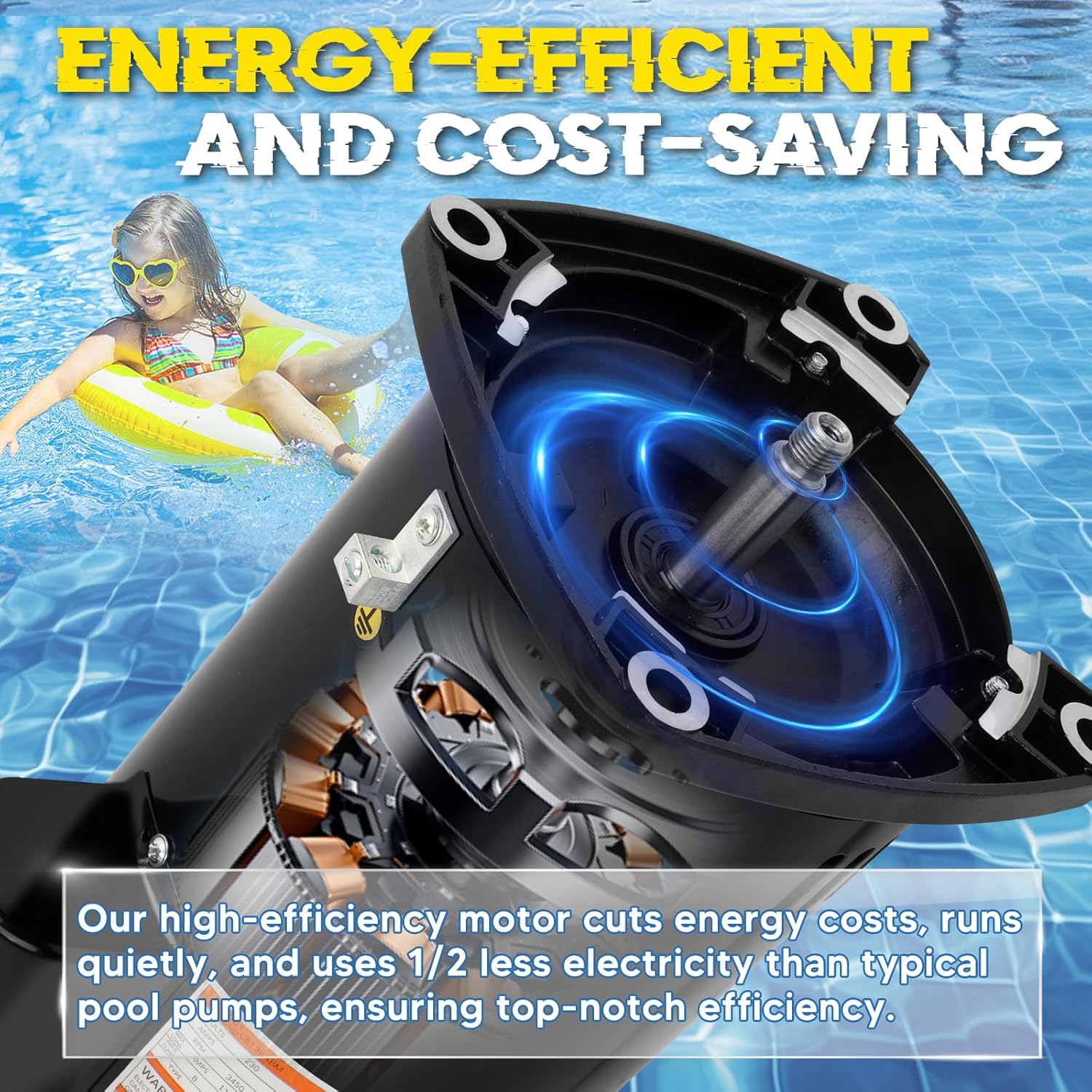 USQ1252 Pool Pump Motor 2.5HP, Fit for Century A.O. Smith 2.5HP Single Speed, 3450 RPM, 48Y Frame, 230V, Swimming Pool Motor