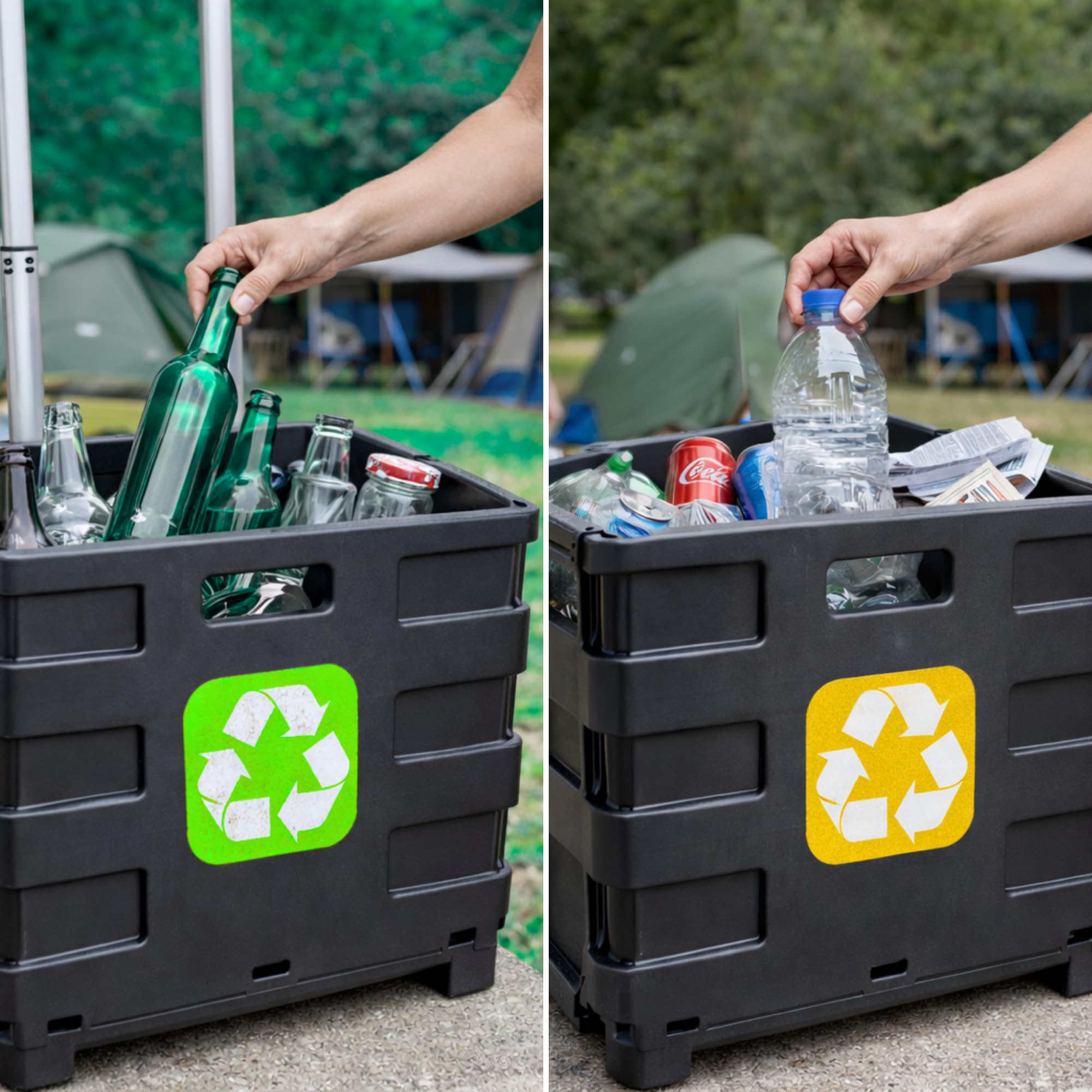 Pack de 2 Caja Plegable con Ruedas Multiusos | Carrito Compra Resistente 25kg | Cesta con Ruedas para uso Camping o Reciclaje | Ocupa poco espacio