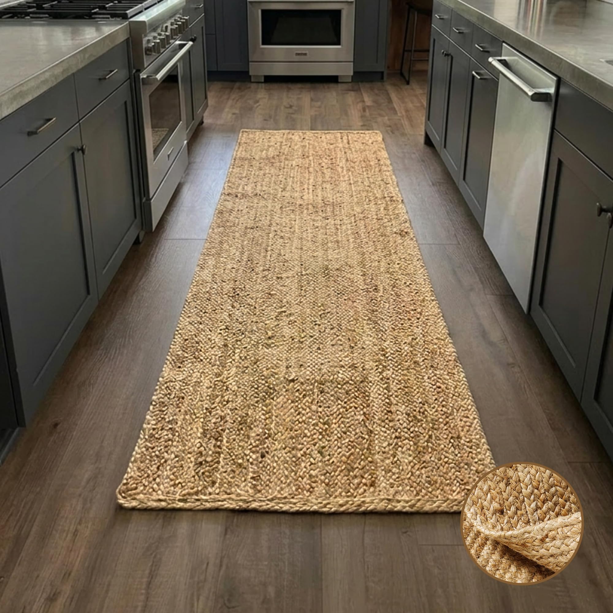 Alfombra de yute, alfombra natural de 2 x 6 pies, respetuosa con el medio ambiente e hipoalergénica, duradera, no desprende pelusa, alfombra de fibra natural como tapete de entrada o tapete de cocina