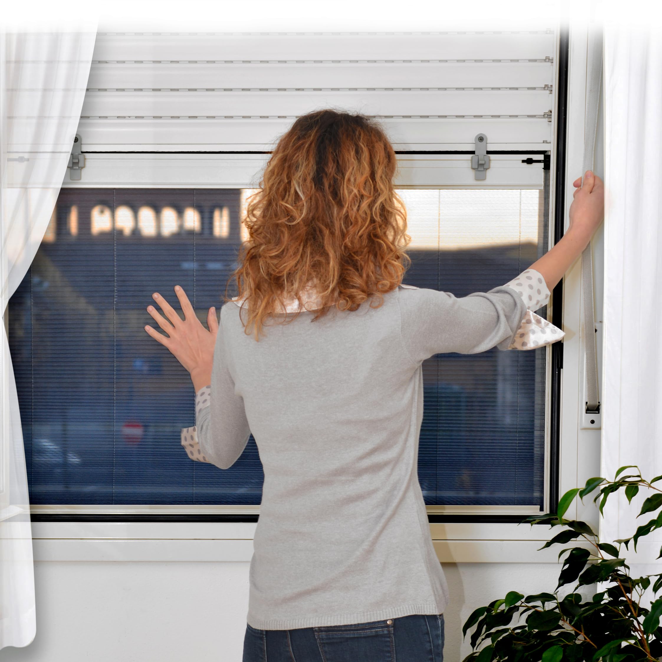 Zanzariera per Tapparelle UP 100x160cm Rete Plissettata Cassonetto in Alluminio Colore Bianco Zanzariera universale Verticale per Tapparelle Manuali e Motorizzate Stop Inset