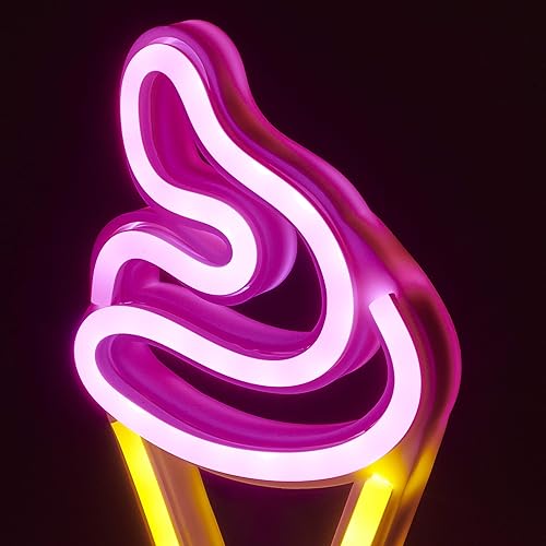 Miniatura 5 de Amped & Co Lámpara de escritorio de helado, colección mini LED neón, decoración de habitación Night Lite, funciona con pilas, 8 pulgadas, letreros