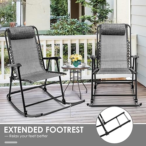 Miniatura 4 de Goplus Mecedora plegable, mecedora de gravedad cero con almohada y reposabrazos, mecedora plegable para exteriores, playa, piscina, patio, jardín,