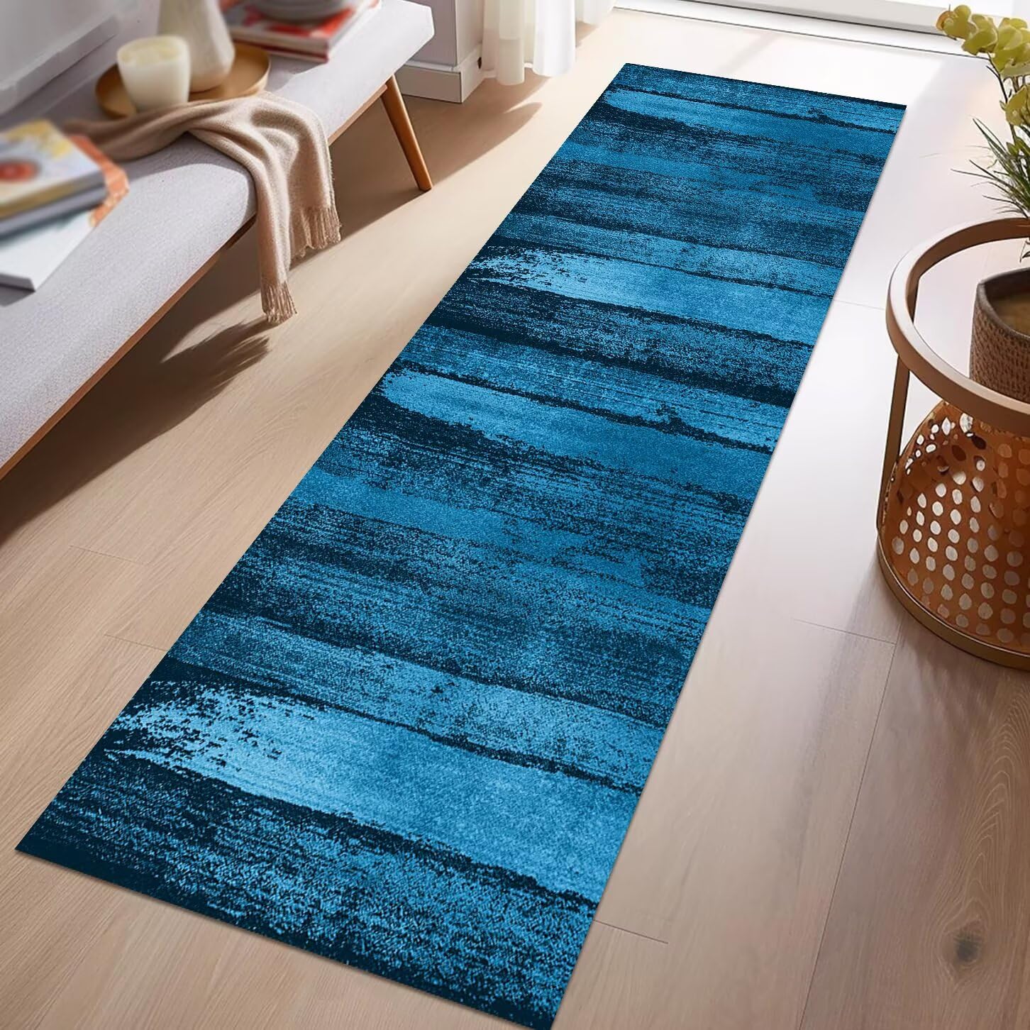 Tapis de Passage Couloir Tapis Cuisine Devant Evier Lavable Antiderapant 80X180CM Bleu Abstrait Tapis de Couloir Paillasson Interieur Absorbants et Résistants à la Saleté Entrée Tapis Salon Chambre