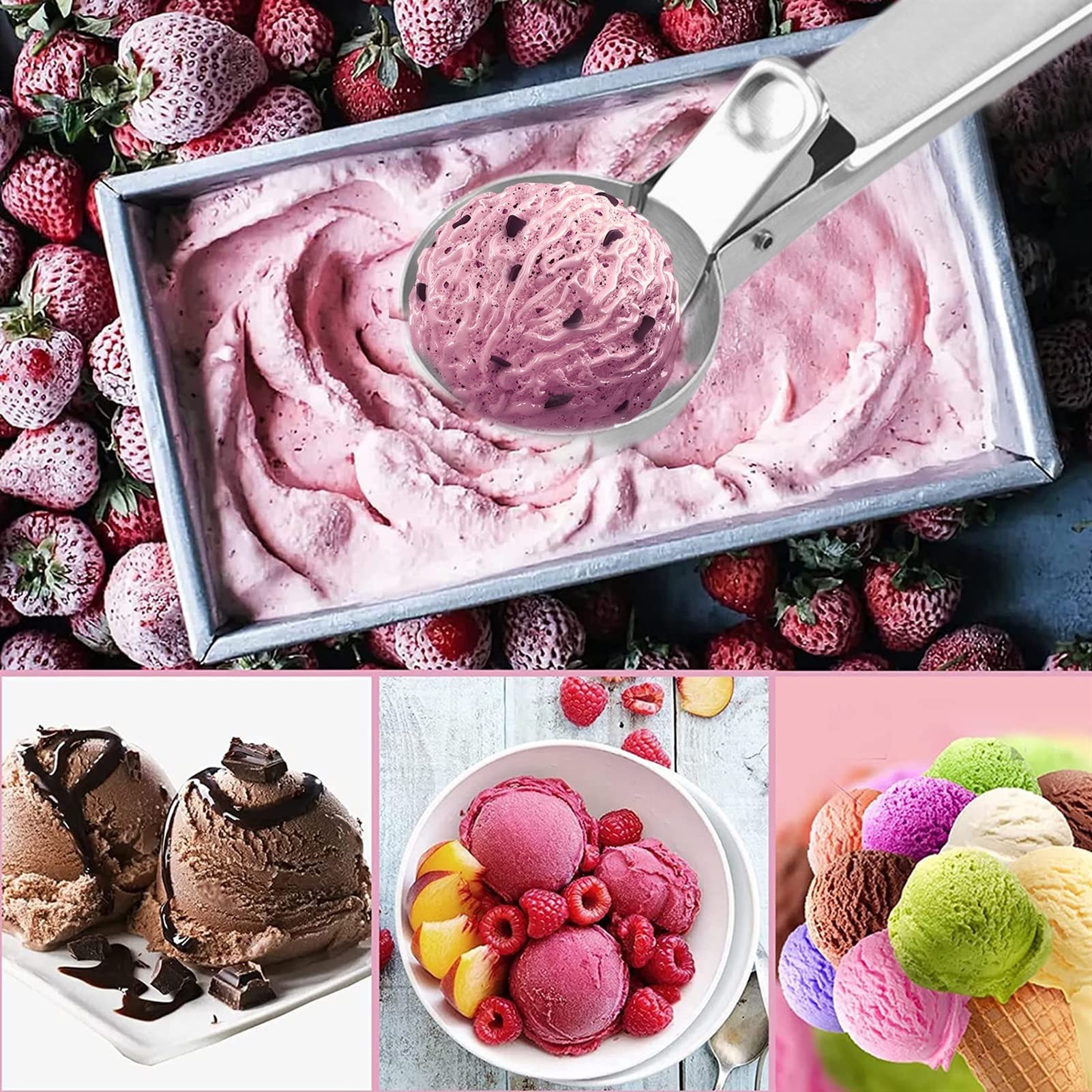 Lot de 2 cuillères à crème glacée en acier inoxydable de qualité supérieure - Pour pelleteuse de pastèque - Cuillère à dessert - 17,8 cm