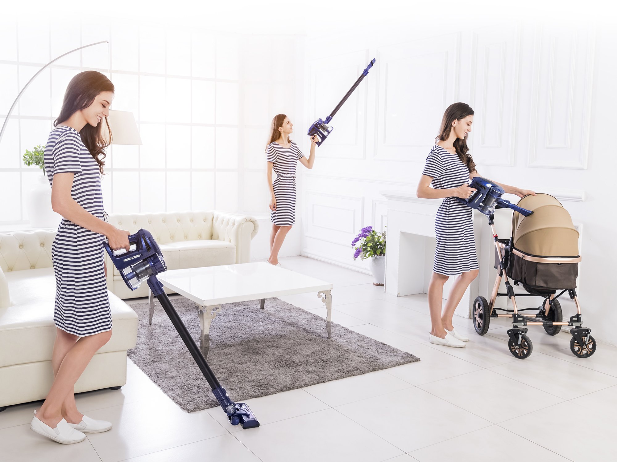 PUPPYOO WP536 Stick Vacuum Cleaner Cordless HEPA Filtration, Portable Lightweight 2 in 1 Upright