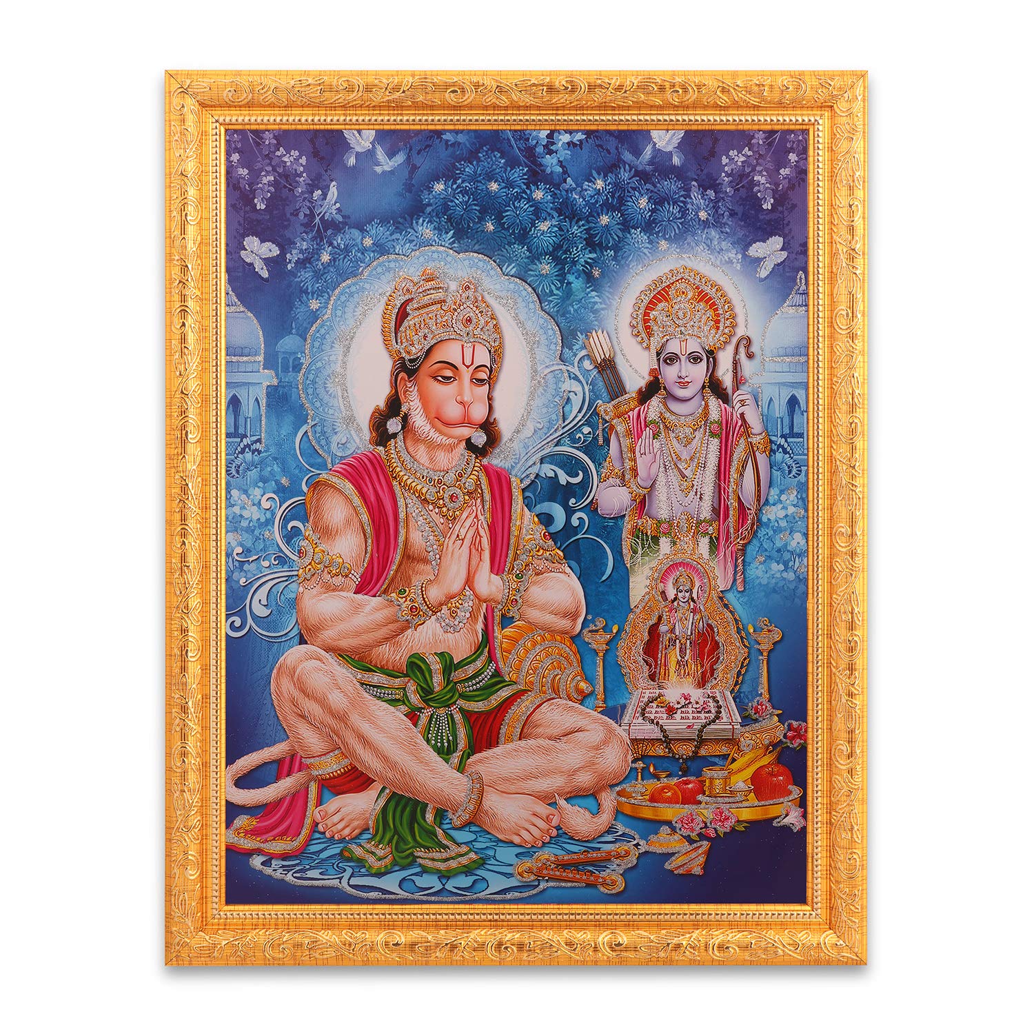 Cadre photo Hanumanji avec Ram de 35,6x45,7 cm pour décoration spirituelle indienne