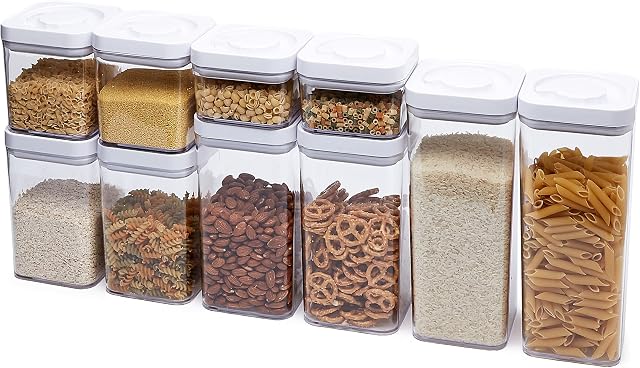 Amazon Basics 10-Piece Square Airtight Food Storage Containers, BPA Free Plastic