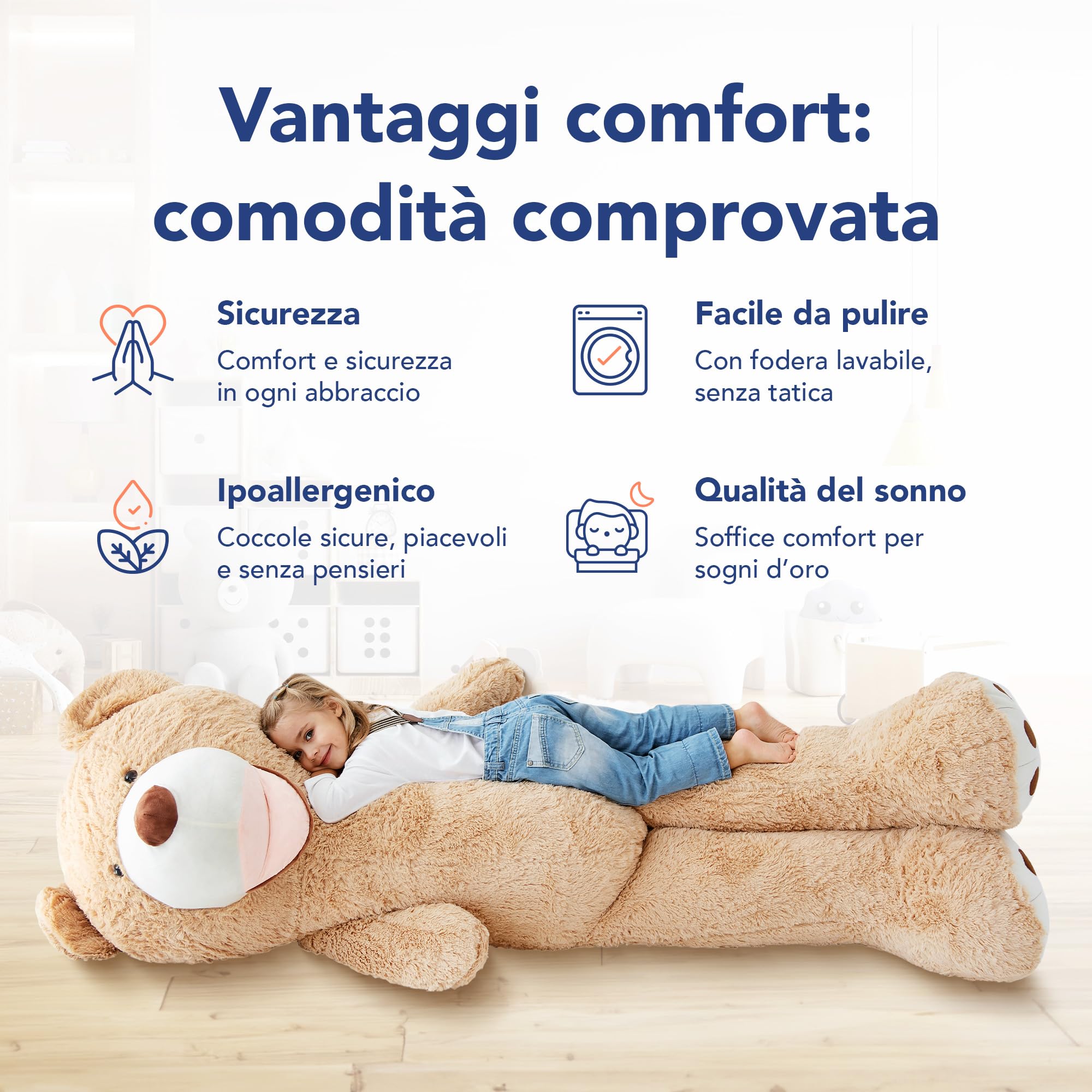 MKS Orsacchiotto XXL 200 cm – Peluche gigante morbido per bambini e adulti – Grande regalo per compleanno e San Valentino