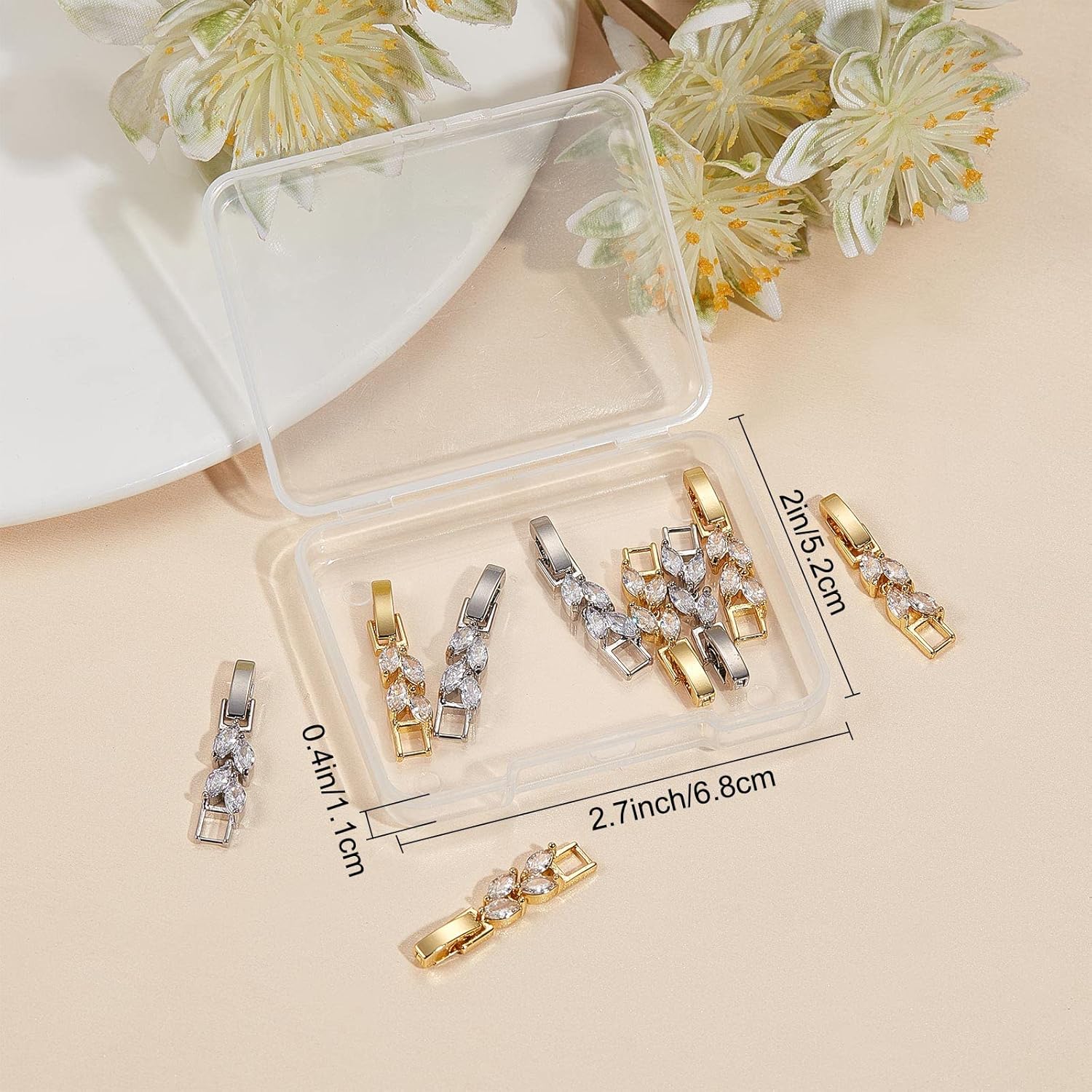 SUNNYCLUE 1 Box 10Pcs Silver Gold Fold Over Clasp Fold Over Extender Necklaces Extension Bracelets Extenders Cubic Zirconia Foldover Extender Clasps for Jewelry Making Women Adults DIY Crafts - Image 7