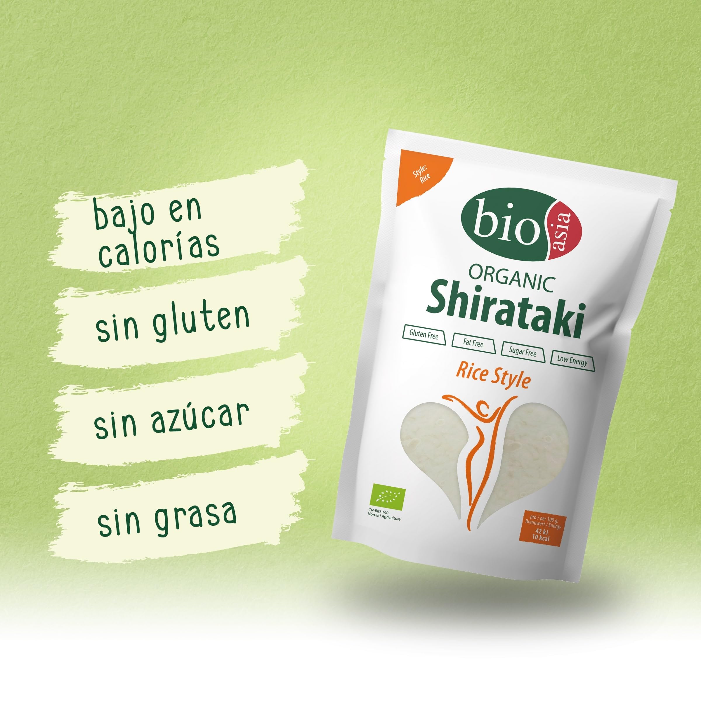 BIOASIA Arroz Shirataki hecho con harina de konjac ecológica, bajo en calorías, sin azúcar, grasa ni gluten, 1 x 270 g