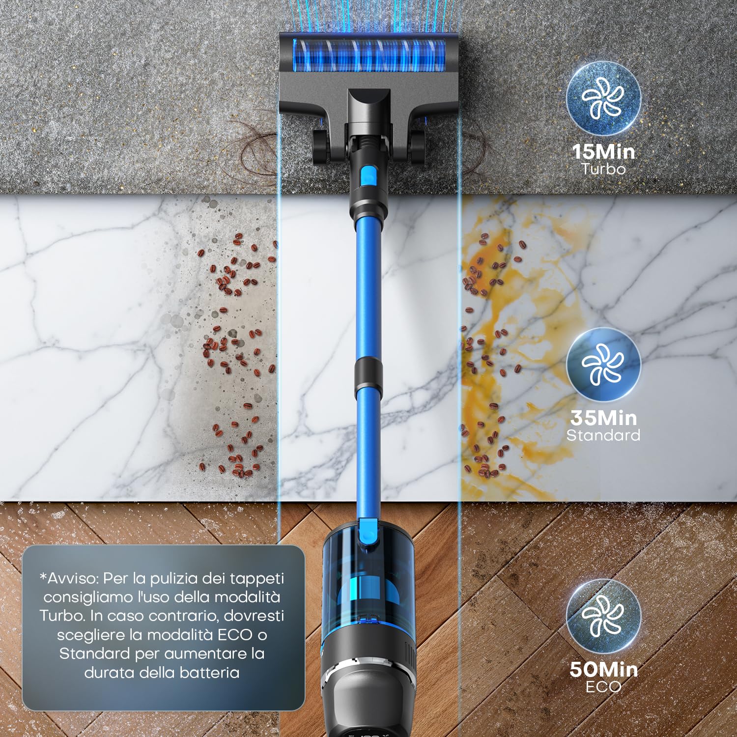 Leyvone Aspirabriciole Senza Fili, 500W/50kPa/50min, Sistema di Filtrazione a 7 Stadi, Sensore Automatico di Polvere, Motore Potenziato a Lunga Durata
