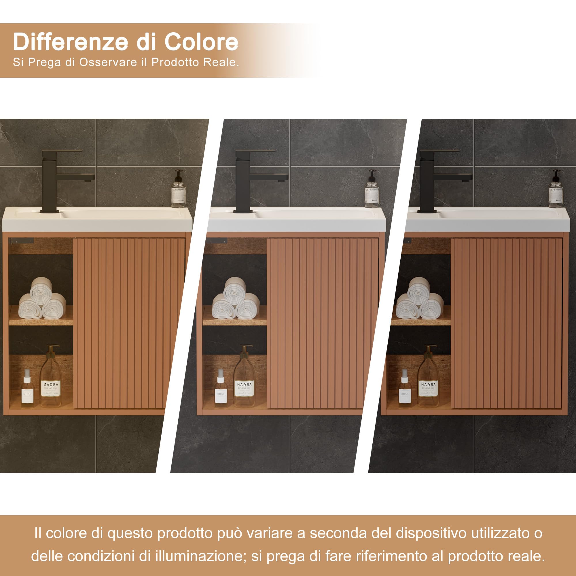 UEV Mobile Bagno con Lavabo in Resina, Mobiletto Bagno Sospeso con Unico Design e Praticità, Motivo a Righe Verticali, 50,5 x 30 x 50 cm, Rosa
