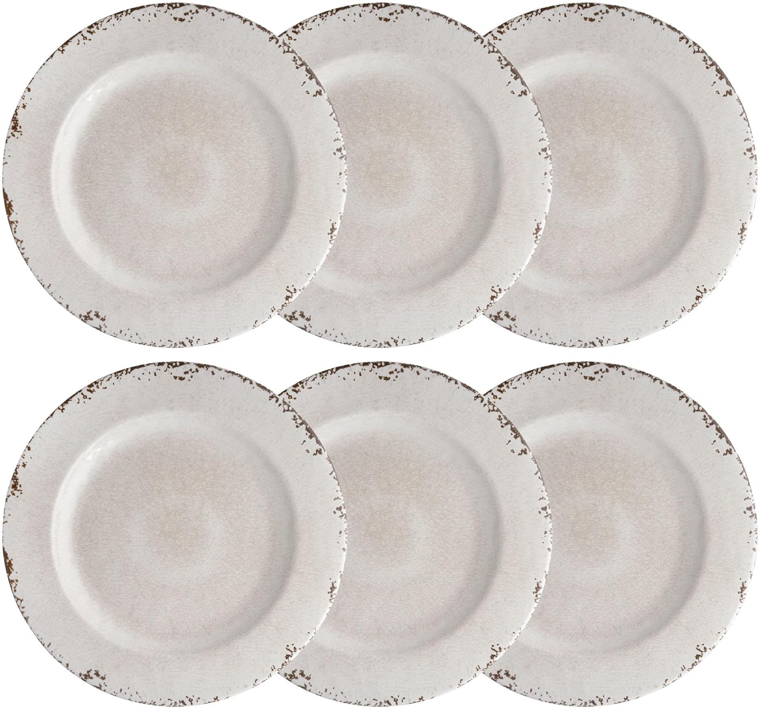 UP UPware Crackle Melamine Dinner Plate Set, Round Plates for Main course, Pasta, and Salad, BPA-Free, Dishwasher Safe, Cream, 11 Inch, Set of 6