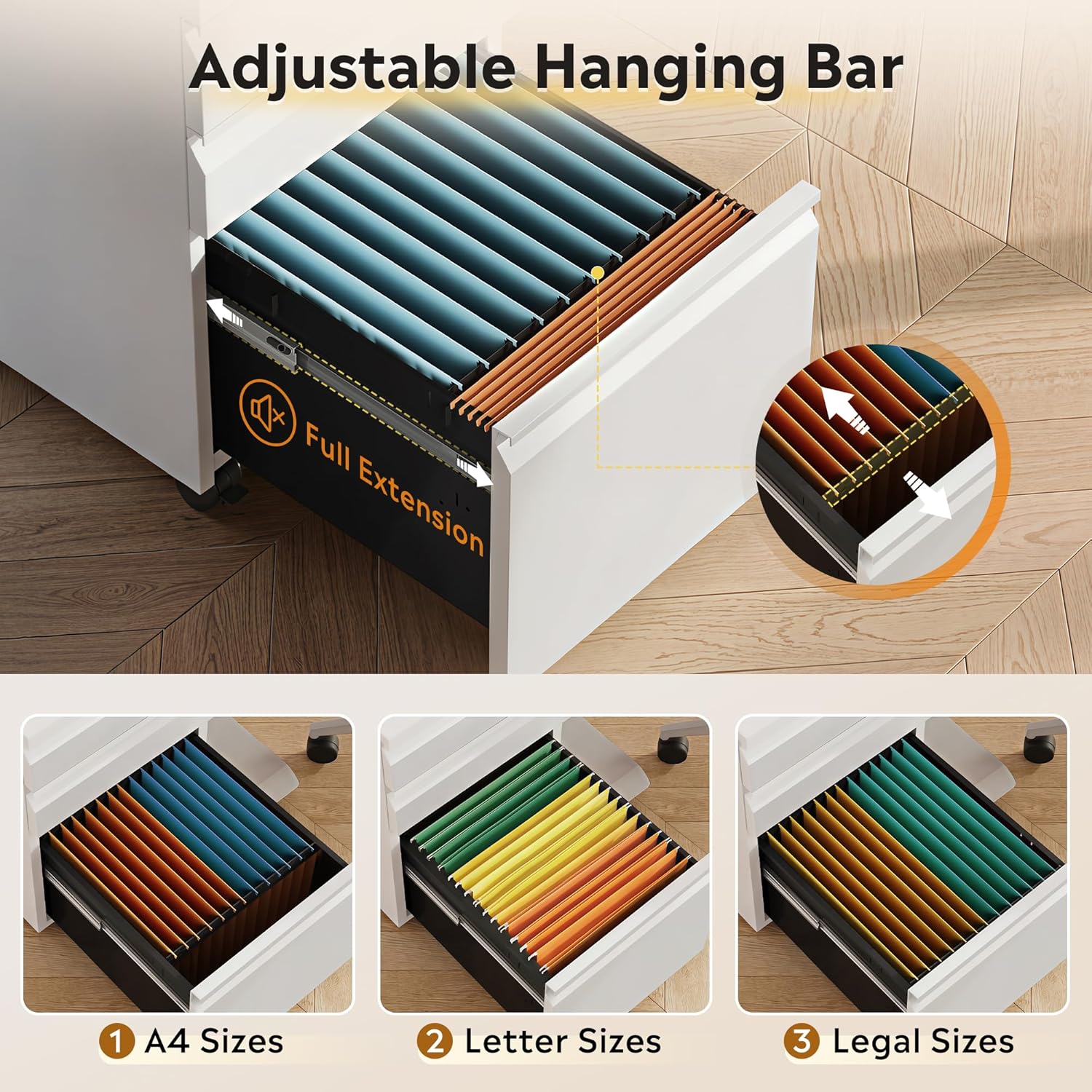 DEVAISE 3-Drawer Mobile File Cabinet (Under Office Desk), Assembled Except Casters, Fits Letter/Standard Sizes, White