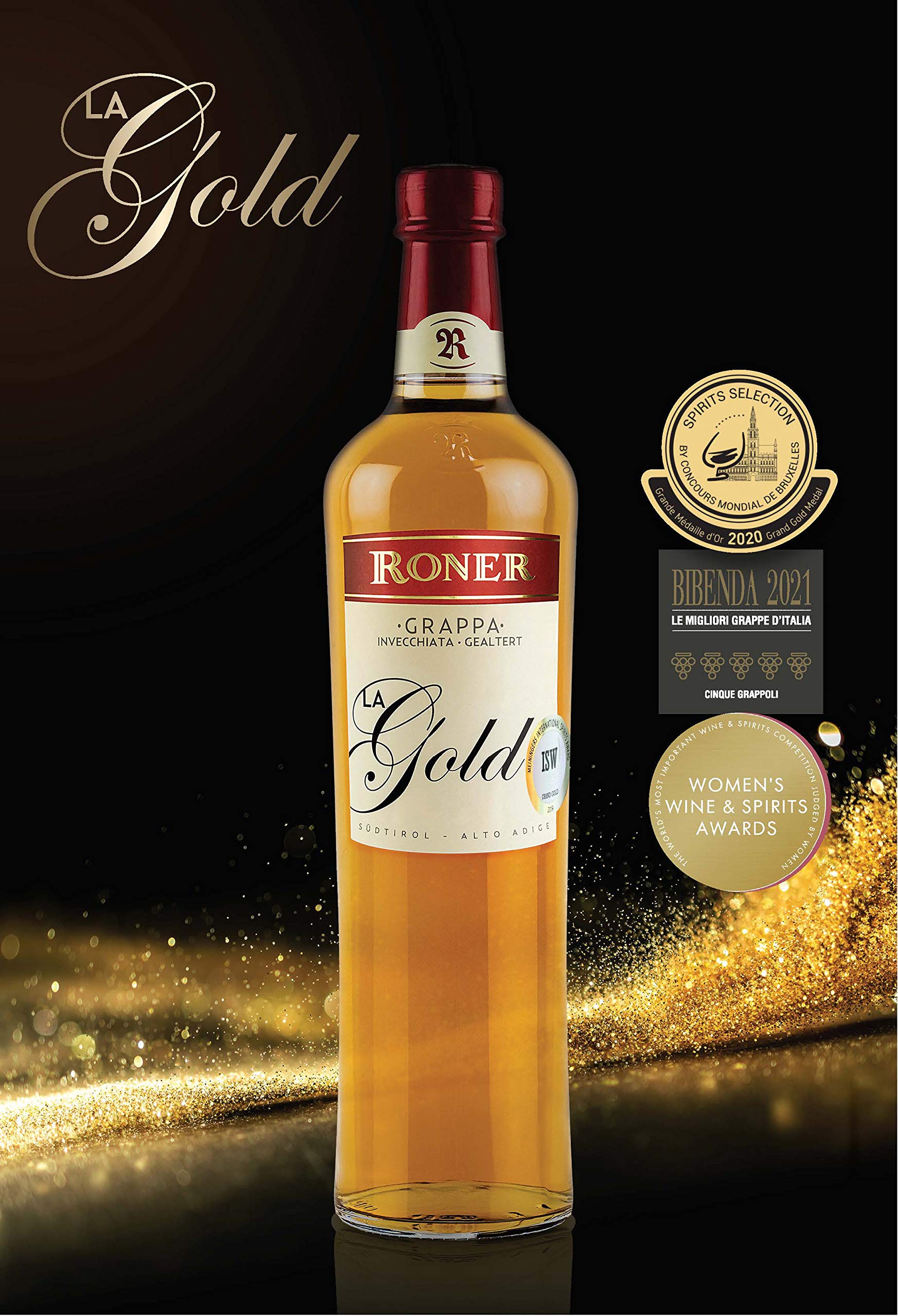 Grappa Riserva Invecchiata 18 Mesi La Gold Roner, 0,7 ℓ