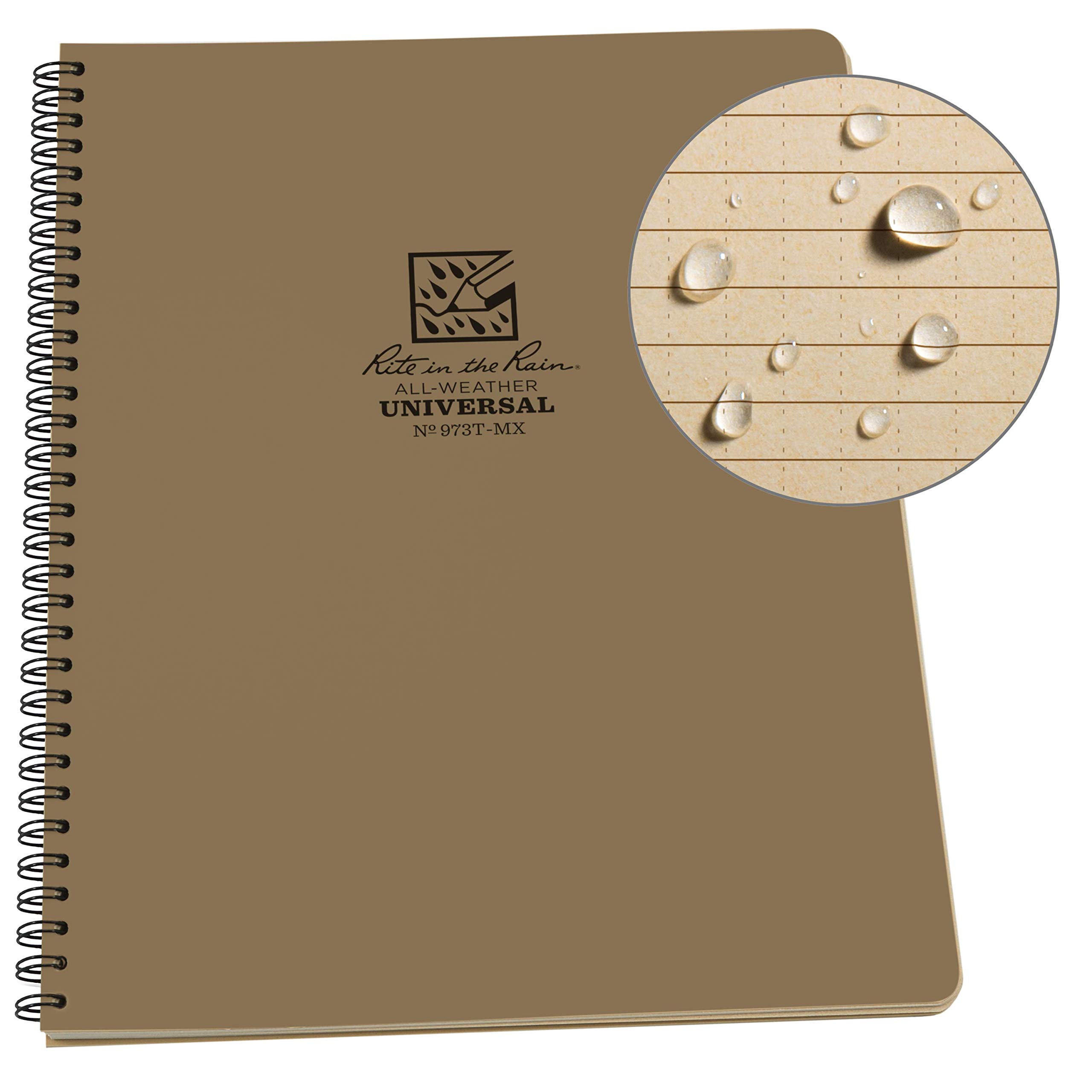 Rite in the RainWaterproof Paper Side Spiral Notepad Tan Polydura Cover 84 Pages 42 Sheets Imperial and Metric Rulers, 4 ⅝ x 7- Inch