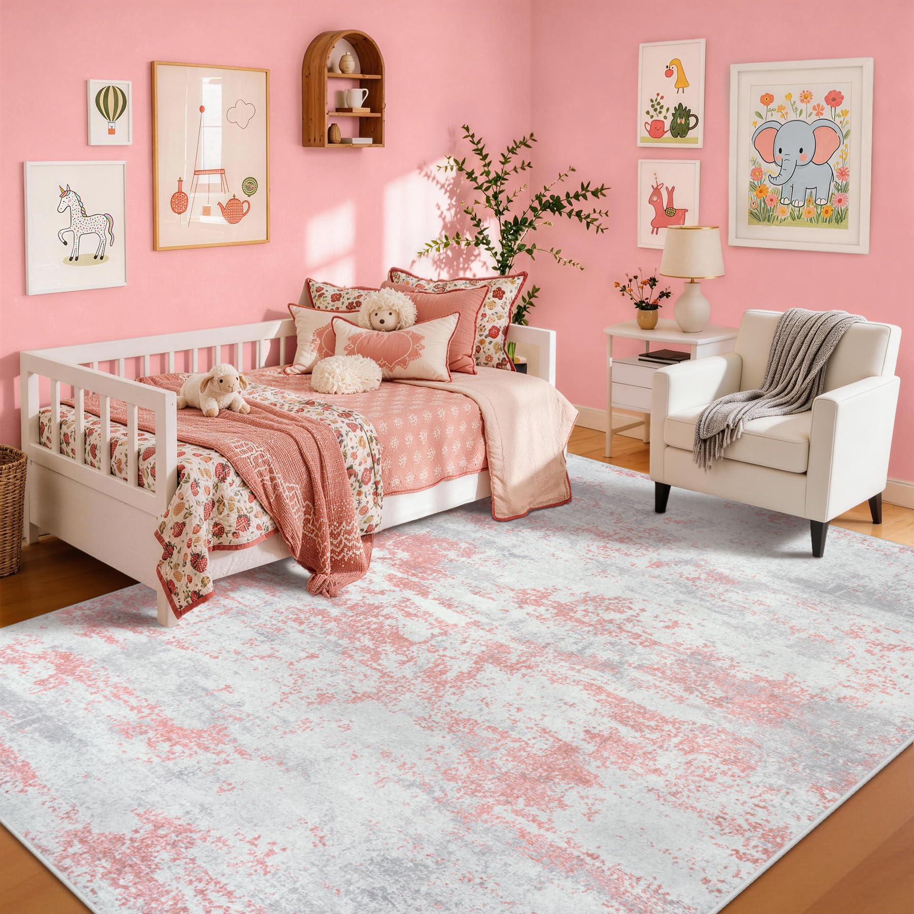 Aelenmu 6x9 Area Rugs for Living Room Washable Bedroom Dining Room Pink