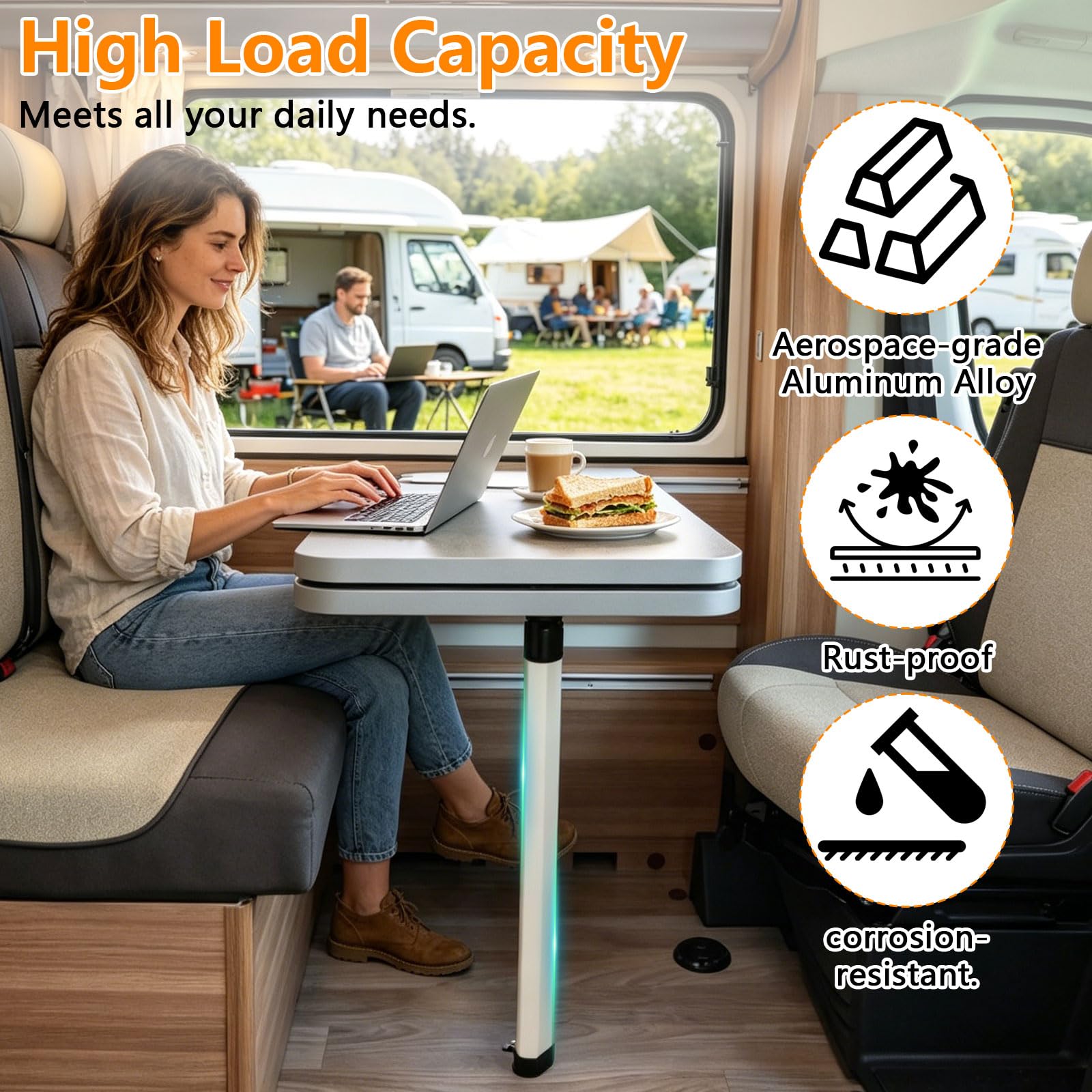 Verstellbarer Klapptisch-Fuß aus Aluminium – Höhenverstellbar 51,5–78 cm – rutschfest & Stabil für Wohnmobil, Yacht & Balkon